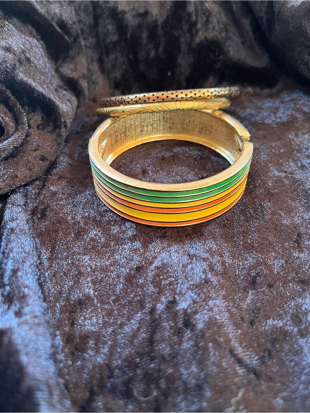 Gold Multicolor Enamel Bangle Bracelet - Unbranded 3 bracelets